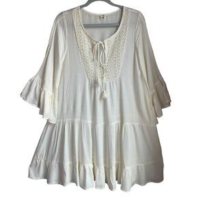 Riviera Sun Womens Sz Small Short Flowy Dress Tunic Droped Waist Ruffle Beige